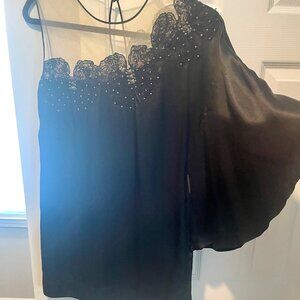Joana Baraschi Silk Black Mini Cocktail Dress with lace and beads